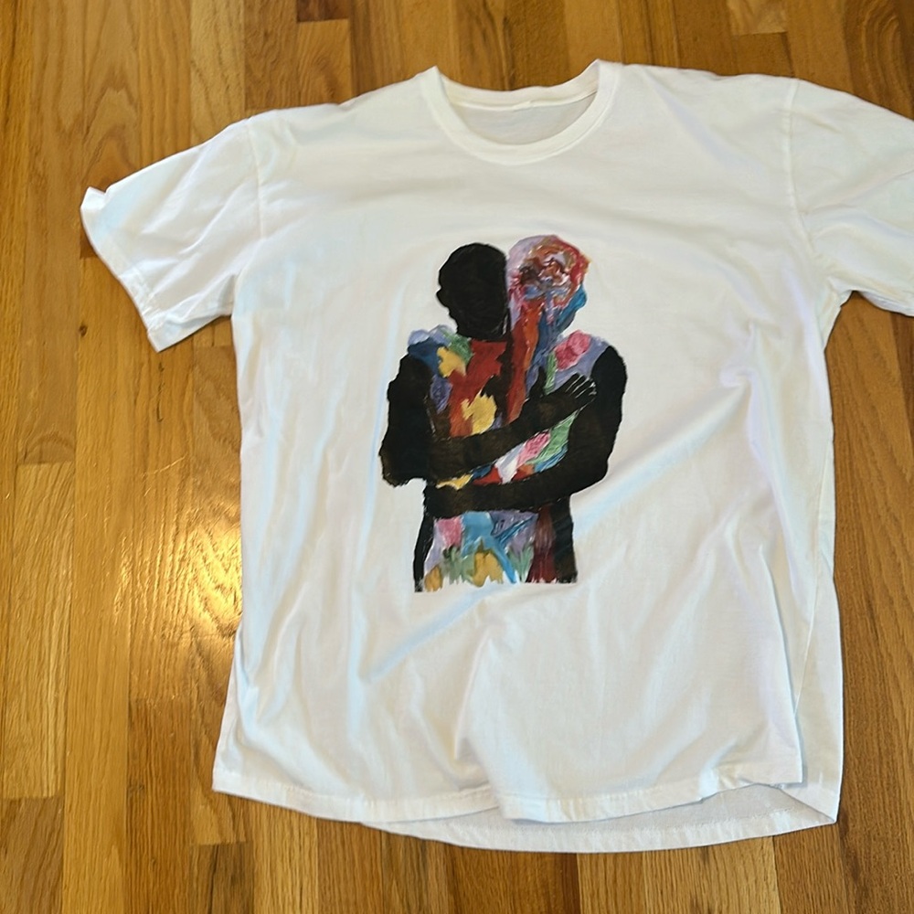 Men’s XL T-shirt with “Love is love” theme screen print.